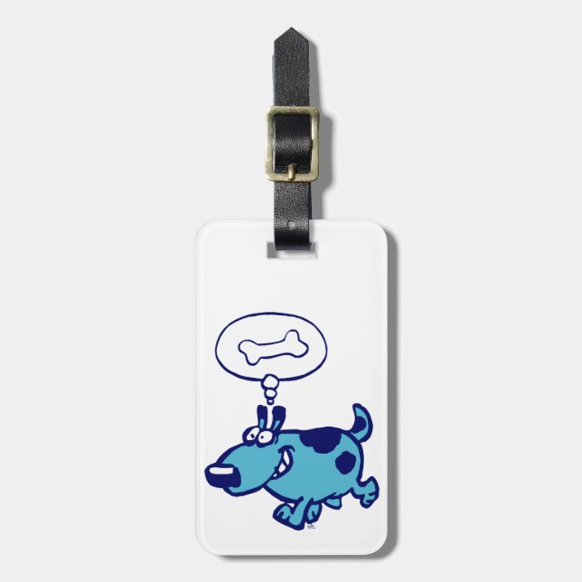 Étiquette À Bagage Bleu Cartoon Chien pensant à l'os Bagage Balise (Devant Vertical)
