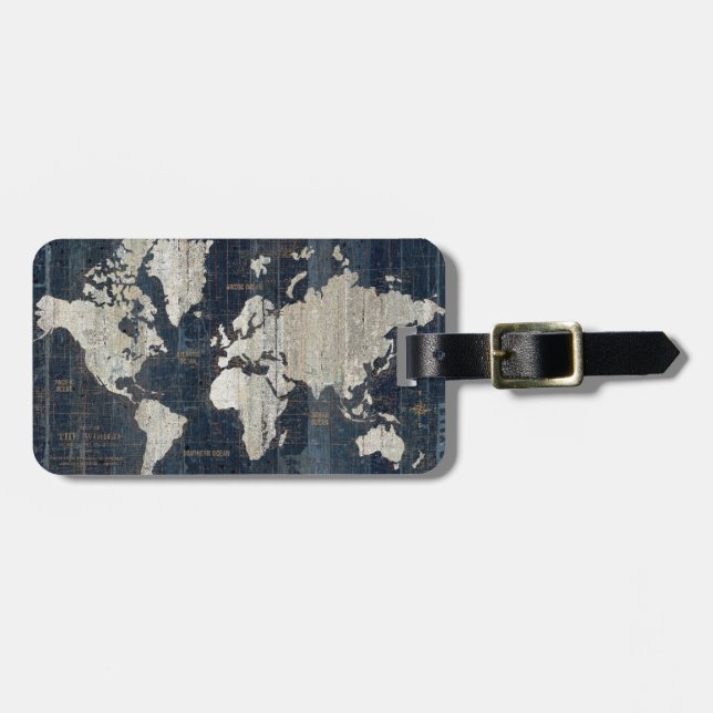 Étiquette À Bagage Bleu de carte de Vieux Monde (Devant horizontal)