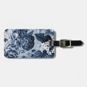 Étiquette À Bagage Bleu d'indigo Toile floral botanique vintage No.1