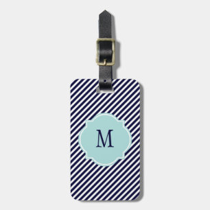 Étiquette À Bagage Bleu et blanc rayé Monogramme de la marine Marques