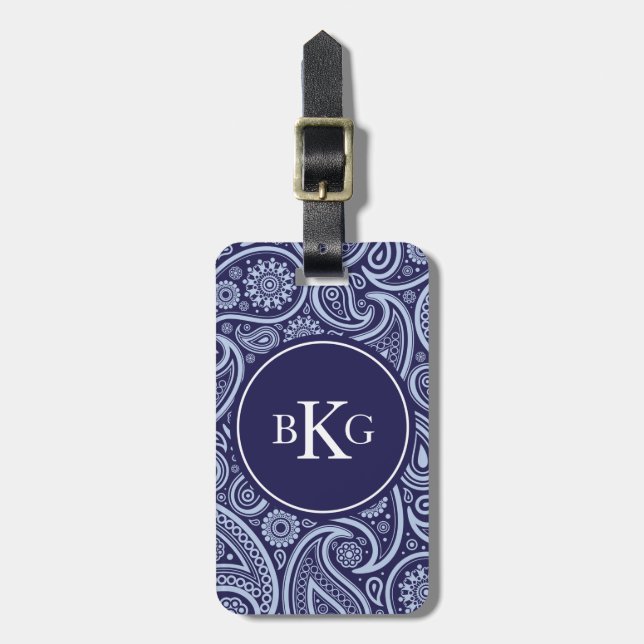 Étiquette À Bagage Bleu marine fait sur commande de monogramme de (Devant Vertical)