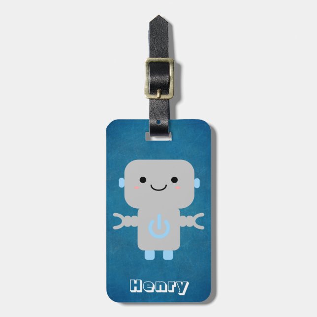 Étiquette À Bagage Bleu mignon de dessin animé avec nom (Devant Vertical)