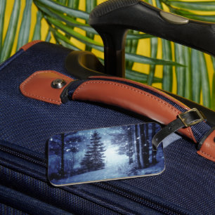 Étiquette À Bagage Bleu Moonlit Forêt magique Scène d'hiver