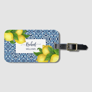 Étiquette À Bagage Bleu orné Amalfi tuiles et citrons italiens