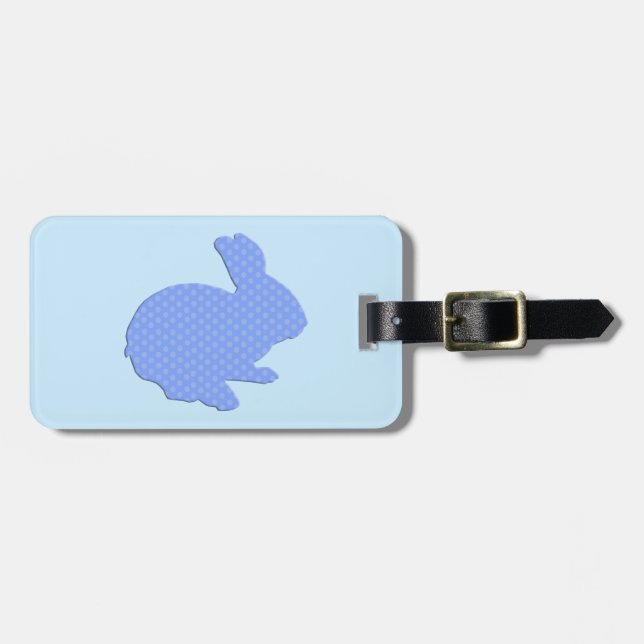 Étiquette À Bagage Bleu Polka Dot Silhouette Bagage Bunny de Pâques (Devant horizontal)