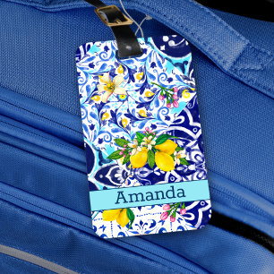 Étiquette À Bagage Bleu sicilien carreaux céramiques d'agrumes médite