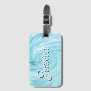 Étiquette À Bagage Bleu Tropical Acrylique Abstraite Pour Monogramme
