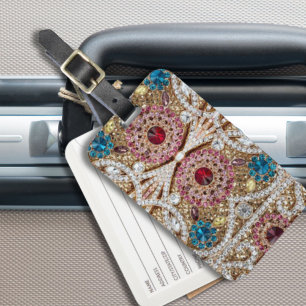 Étiquette À Bagage bleu turquoise or bordeaux rose bohème