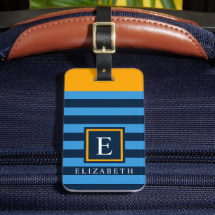 Étiquette À Bagage Bloc de couleur bleu foncé orange personnalisable
