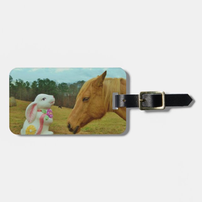 Étiquette À Bagage Blond Jaune cheval & Bunny de Pâques (Devant horizontal)