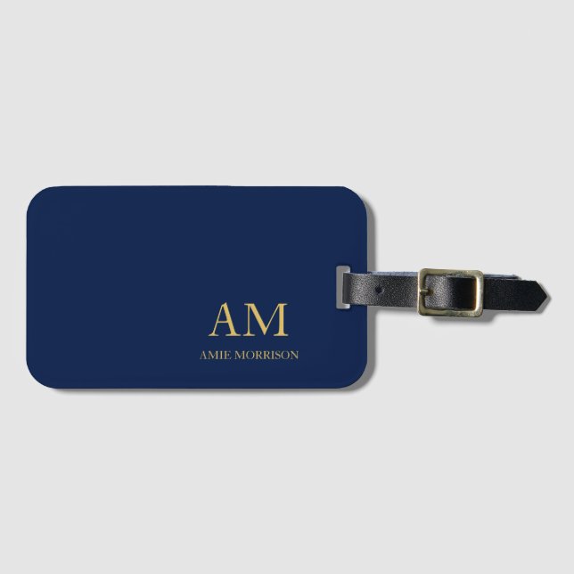 Étiquette À Bagage Blue Gold Colours Professionnel Lettres initiales  (Devant Horizontal)