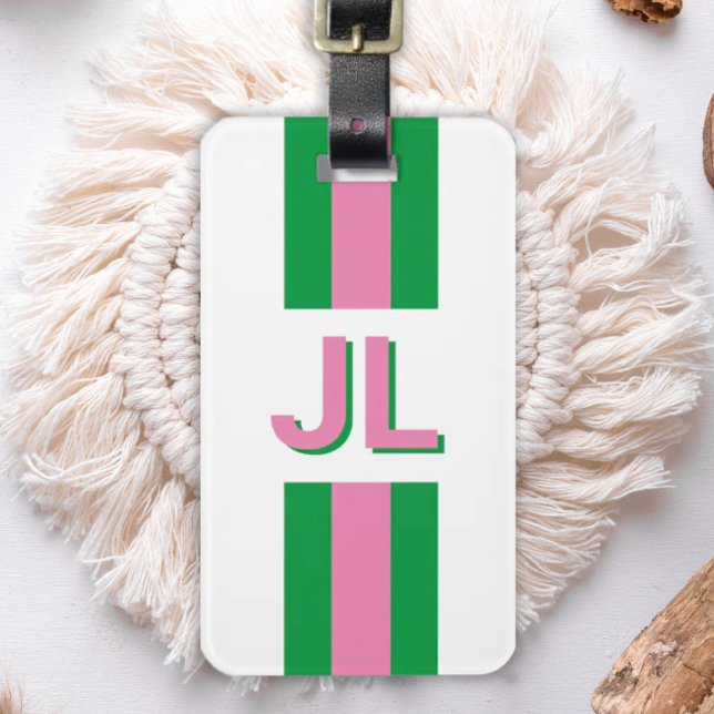 Étiquette À Bagage Blue Green Preppy Personnalisé Initial (Créateur téléchargé)