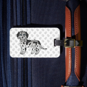 Étiquette À Bagage Blue Merle Mini Goldendoodle Cartoon Chien & Texte