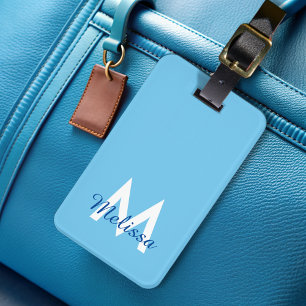 Étiquette À Bagage Blue Modern Script Girl Monogramme Nom