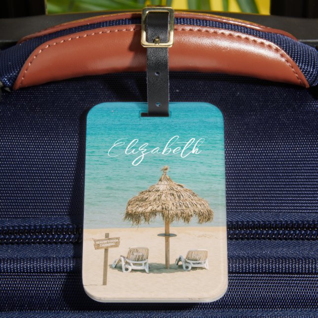 Étiquette À Bagage Blue Ocean Sandy Beach Photo Nom personnalisé (Insitu Rectoal 2)