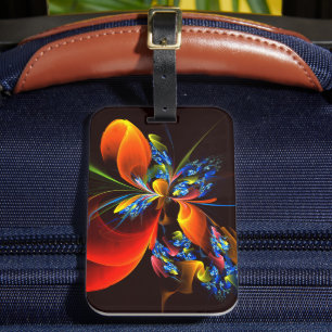 Étiquette À Bagage Blue Orange Floral Moderne Art Abstrait Motif #03