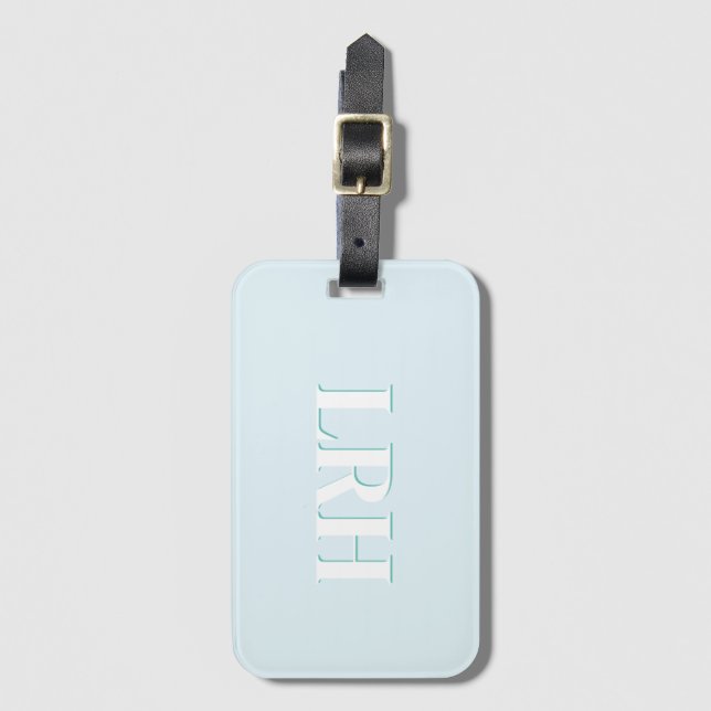 Étiquette À Bagage Blue Teal Double Layer Simple Initial Monogram  (Devant Vertical)