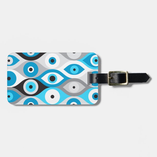 Étiquette À Bagage Blues et gris motif de l'oeil du mal grec (Devant horizontal)