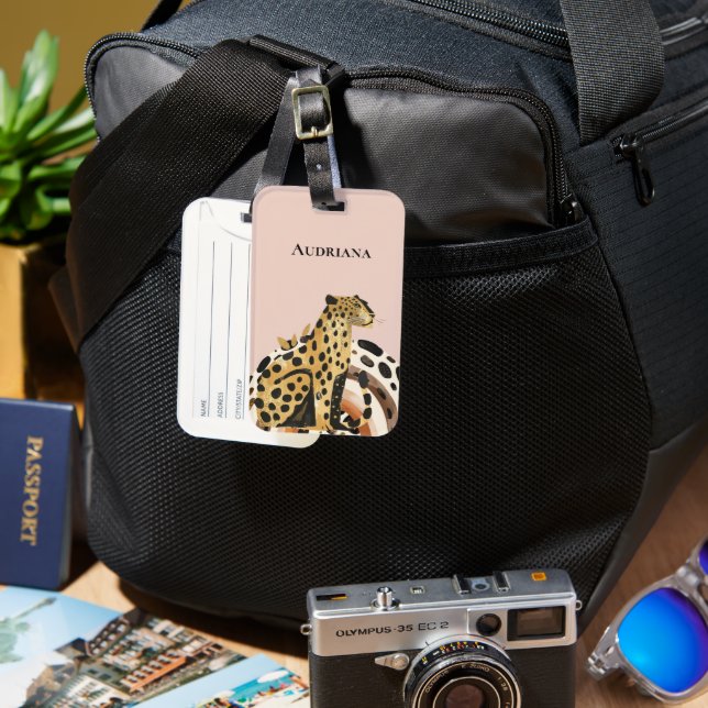 Étiquette À Bagage Blush Gold Leopard (Recto & Verso)