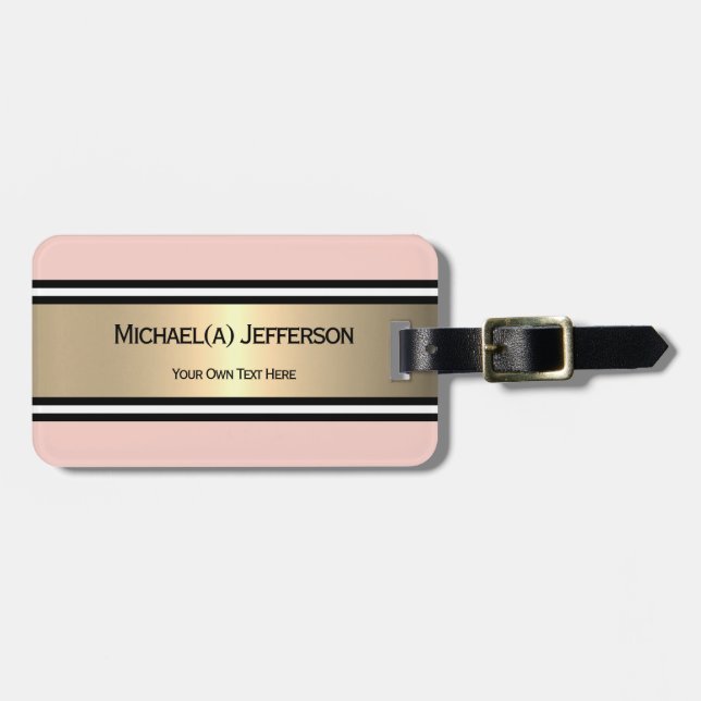 Étiquette À Bagage Blush Pink Gold Black White Stripe Modern Chic (Devant horizontal)