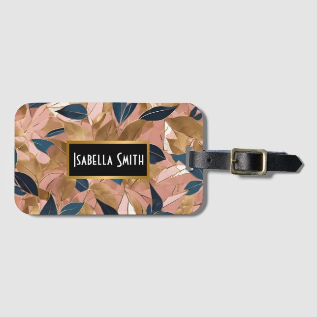 Étiquette À Bagage Blush Pink Gold Boho Collection Feuille populaire (Devant Horizontal)