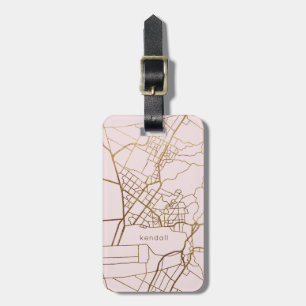 Étiquette À Bagage Blush Rose avec Gold Look Carte Ajouter un nom