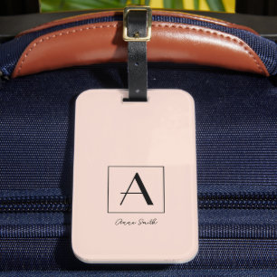 Étiquette À Bagage Blush Rose Féminin Monogramme Initial Script Chic