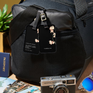 Étiquette À Bagage Boho Floral Noir tendance chic élégant fille éléga