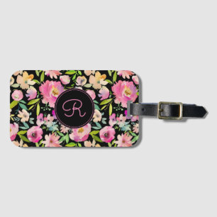 Étiquette À Bagage Boho Pastel Rose Floral Aquarelle Botanique