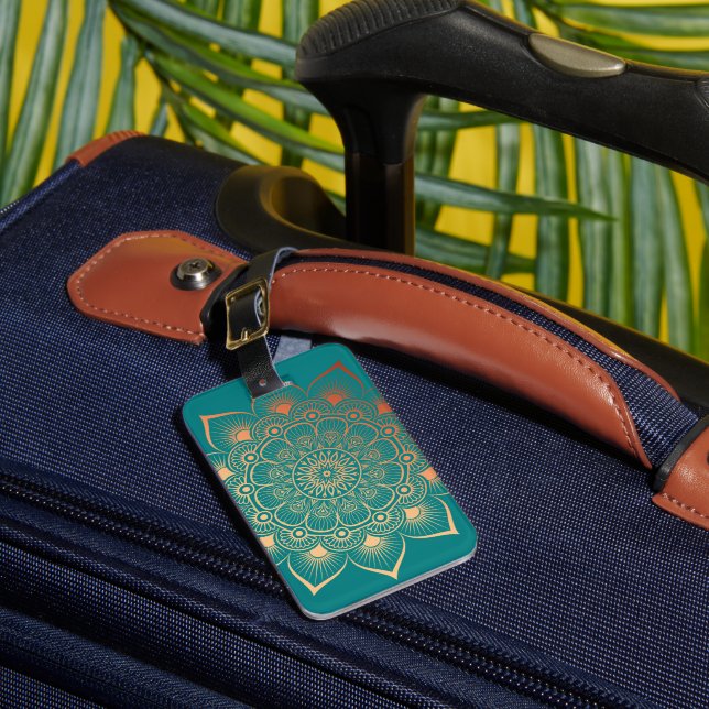 Étiquette À Bagage Boho Turquoise Peach Mandala (Insitu Rectoal 1)