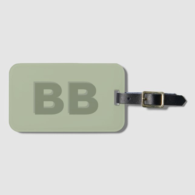Étiquette À Bagage Boho Vert Sauge Monogramme Initial Moderne (Devant Horizontal)