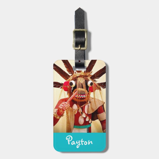 Étiquette À Bagage Bois kachina poupée photo bold nom personnalisé sc (Devant Vertical)