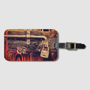 Étiquette À Bagage Bois rustique brun foncé serrure en laiton antique
