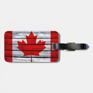 Étiquette À Bagage Bois rustique de drapeau canadien