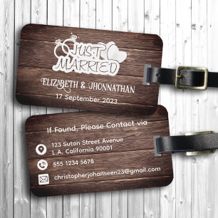 Étiquette À Bagage Bois rustique Marié White Typographie Couple