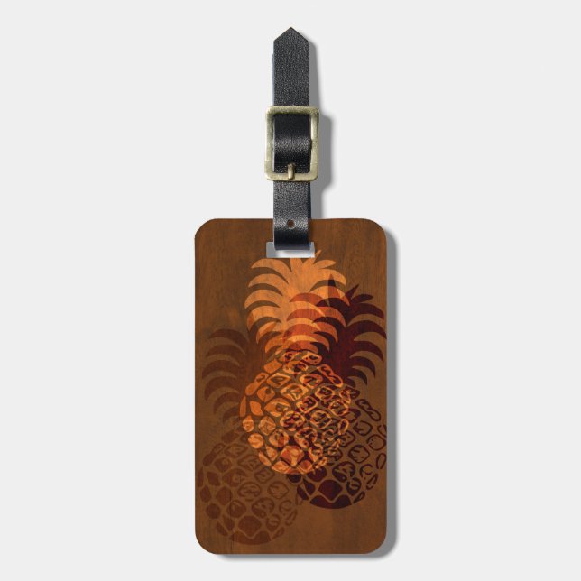 Étiquette À Bagage Bois tropical hawaïen de Faux d'ananas de Momona (Devant Vertical)