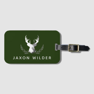 Étiquette À Bagage Bois vert blanc Antlers Aquarelle fumée