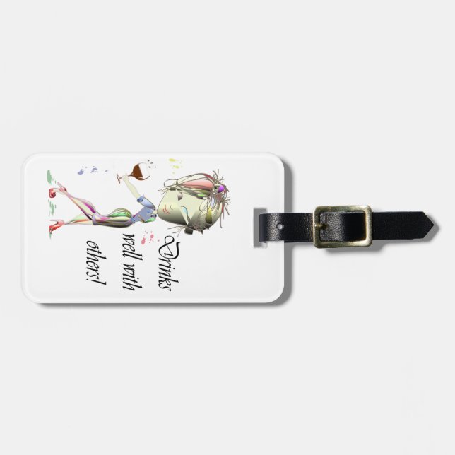 Étiquette À Bagage Boissons bien avec d'autres, art drôle de vin (Devant horizontal)