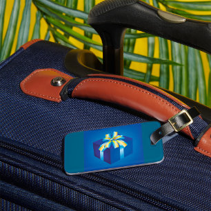 Étiquette À Bagage Boîte cadeau bleu avec ruban jaune et Aqua