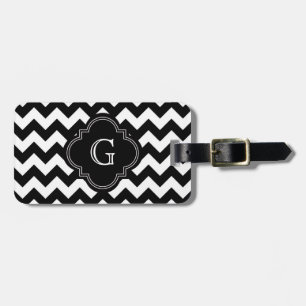 Étiquette À Bagage Bold Black White Chevron Zig Zag Pattern Monogram