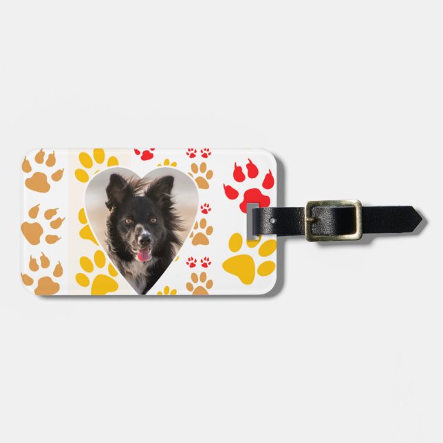 Étiquette À Bagage Bordure Collie Empreinte de patte Amour Coeur (Devant horizontal)