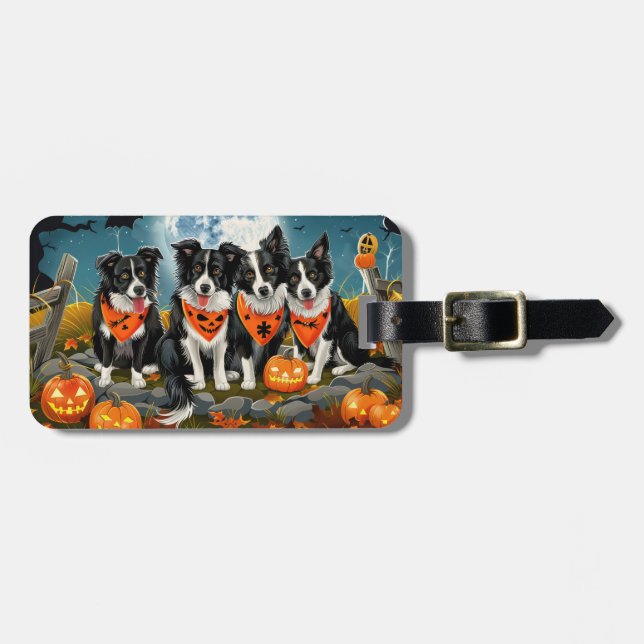 Étiquette À Bagage Bordure Collie Halloween Éffrayant (Devant horizontal)