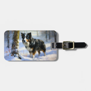 Étiquette À Bagage Bordure Collie Laisser neiger Noël