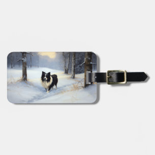 Étiquette À Bagage Bordure Collie Laisser neiger Noël