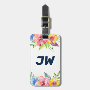 Étiquette À Bagage Bordure de fleurs tropicales colorées