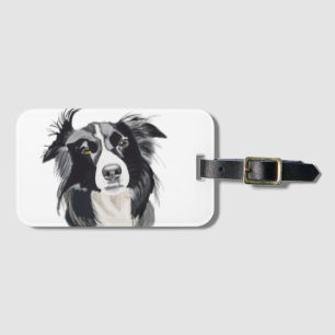 Étiquette À Bagage Bordure noire et blanche Collie Marque à bagages N