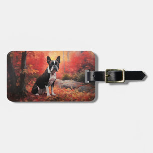 Étiquette À Bagage Boston Terrier à l'automne Leaves automne Inspire