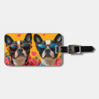 Boston Terrier avec coeur Roses Saint-Valentin