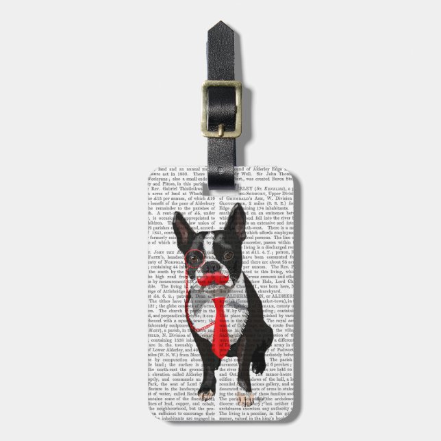 Étiquette À Bagage Boston Terrier avec la cravate et la moustache (Devant Vertical)