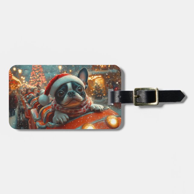 Étiquette À Bagage Boston Terrier Dog Roller Dessous de verre Noël (Devant horizontal)